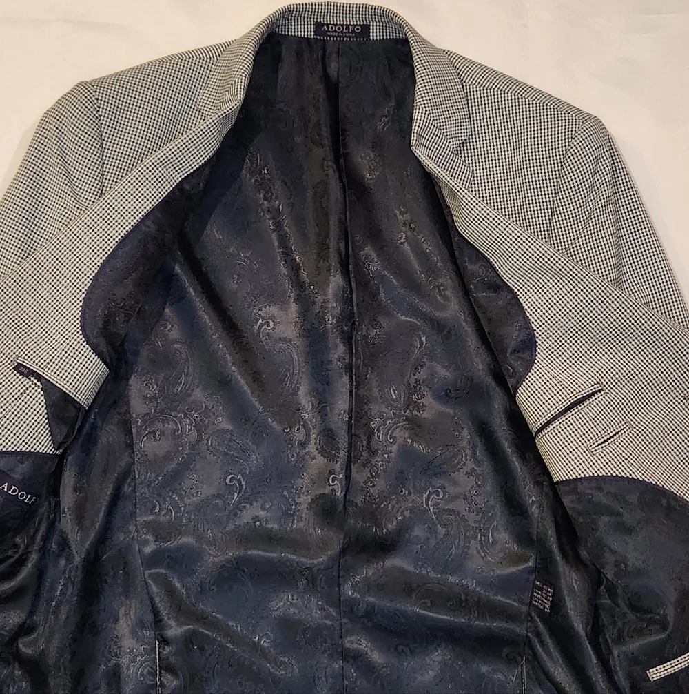 ADOLFO Sky Blue Layered Check Wool Sport Coat 38S - Picture 4 of 10